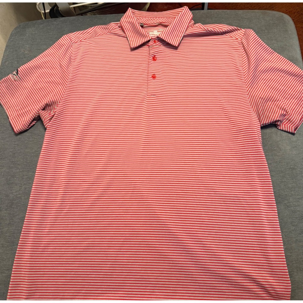 Under Armour Mens HeatGear Polo Shirt Red Grey Striped Golf Paragould CC Large